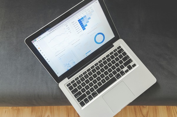 Laptop displaying analytics charts